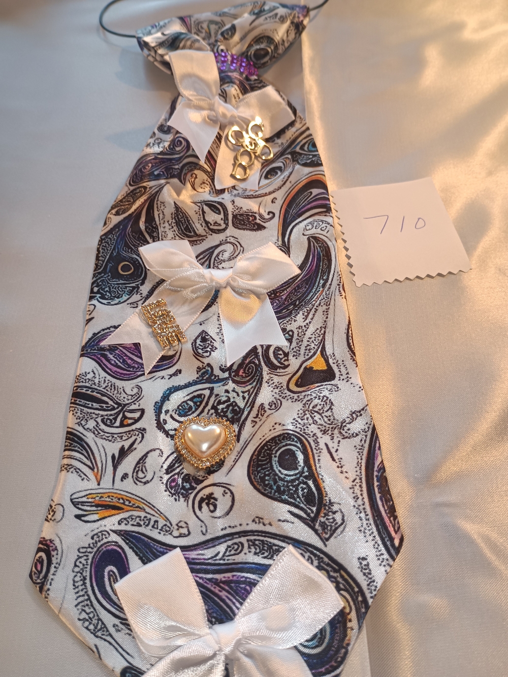 Embellished Paisley Satin Bow Tie with Rhinestone Accent - Picture 8 of 8